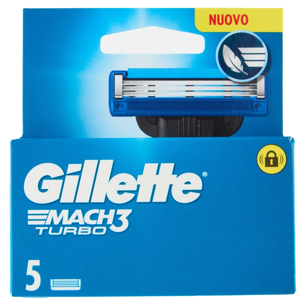 Gillette Lamette Rasoi Uomo Mach3 Turbo per Rasoio a 3 Lame, Confezione da 5 Lamette Barba